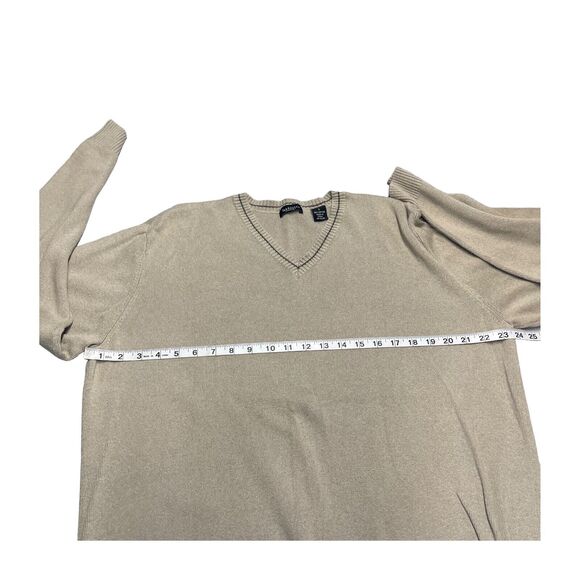 Van Heusen Sweater Men's Large Tan 100% Cotton Knit V-Neck Long Sleeve Pullover - Picture 5 of 6